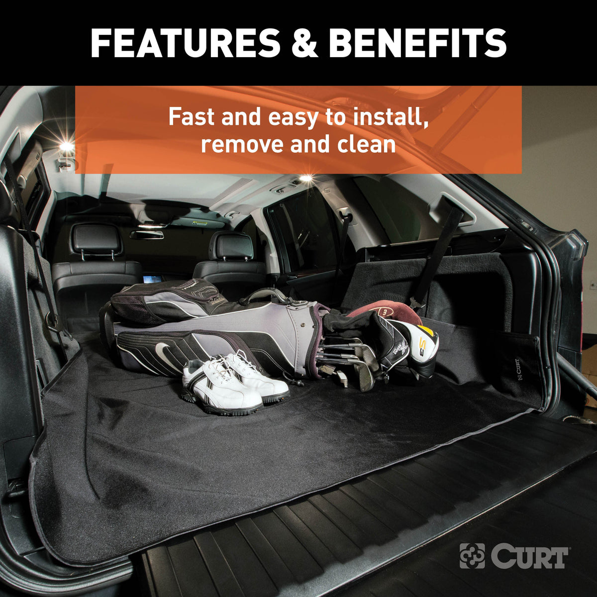 CURT 18530 Seat Defender 60 x 60-Inch Black Waterproof Cargo Mat Trunk Liner Protector