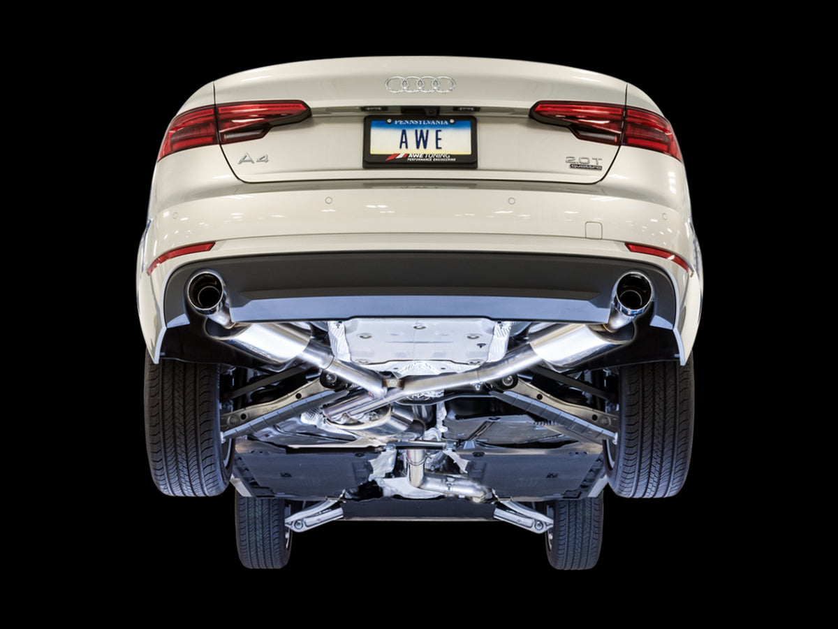 AWE Tuning Audi B9 A4 Touring Edition Exhaust Dual Outlet - Chrome Silver Tips (Includes DP) - 3015-32078