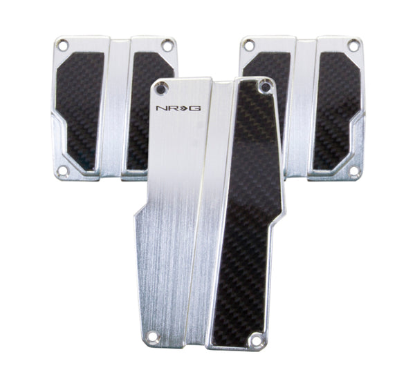 NRG Brushed Aluminum Sport Pedal M/T - Silver w/Black Carbon - PDL-100SL - front view
