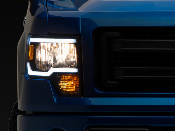 Raxiom 09-14 Ford F-150 Axial Series Headlights w/ LED Bar- Blk Housing (Clear Lens) - T566367 for 2009-2014 Ford F 150 - fro