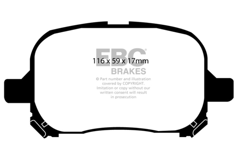 EBC 00-01 Lexus ES300 3.0 Ultimax2 Rear Brake Pads - UD835 for 2005-2010 Scion tC - front view