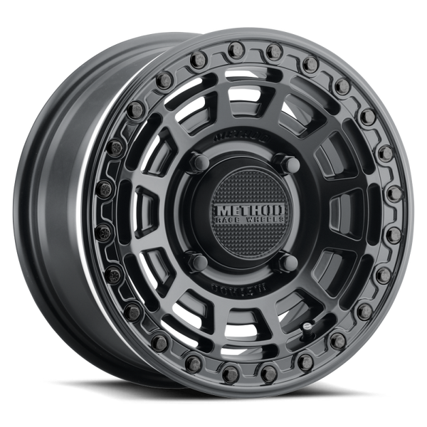 Method MR415 Beadlock 15x7 / 5+2/38mm Offset / 5x4.5 / 76mm CB Matte Black Wheel - Gloss Black Ring - MR415570121052B by Meth