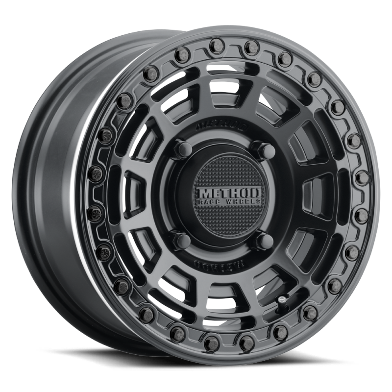 Method MR415 Beadlock 15x7 / 5+2/38mm Offset / 4x136 / 106mm CB Matte Black Wheel - Gloss Black Ring - MR415570471052B