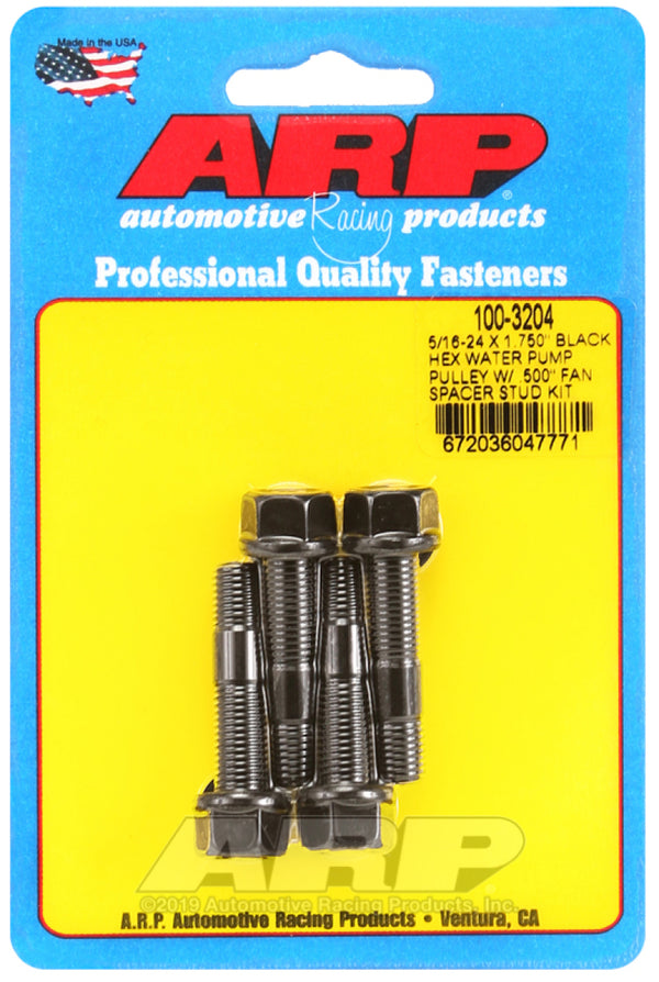 ARP 5/16-24 X 1.750 Black Hex Water Pump Pulley w/ .500in Fan Spacer Stud Kit - 100-3204 by ARP