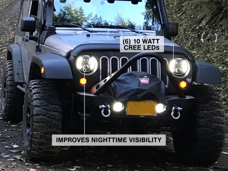 Raxiom 97-18 Jeep Wrangler TJ &amp; JK 6-LED Headlights w/ Partial Halo- Blk Housing (Clear Lens) - J135442
