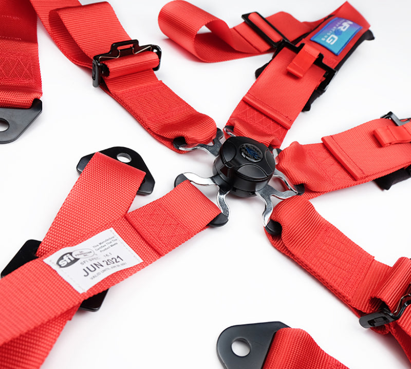 NRG 5PT 3in. Seat Belt Harness / Cam Lock - Red - SBH-B6PCRD - close-up view 2 3 4