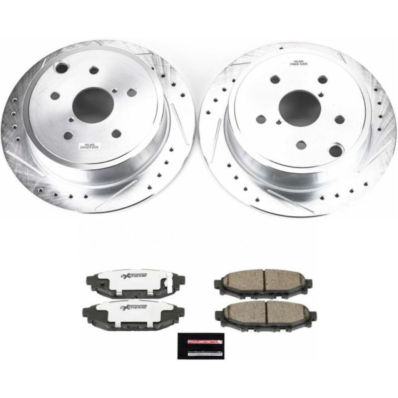 Power Stop 15-19 Subaru WRX Rear Z26 Street Warrior Brake Kit - K6977-26 for 2015-2021 Subaru WRX - front view