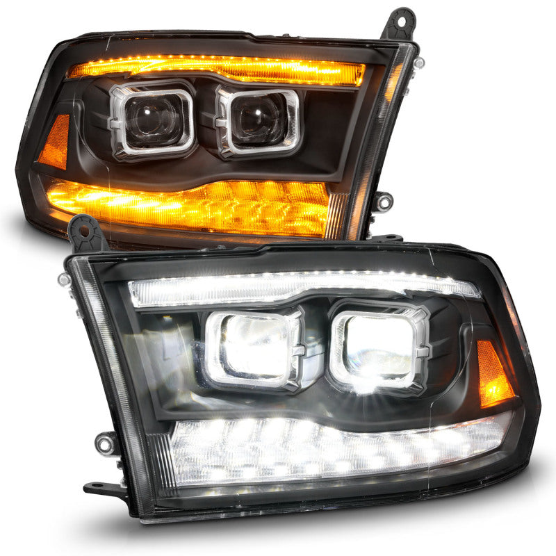 ANZO 09-18 Dodge Ram 1500/2500/3500 Full LED Proj Headlights w/Switchback Light Bar - Black - 111595