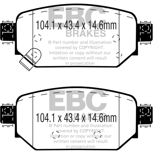 EBC 2017+ Mazda 3 2.0L Ultimax2 Rear Brake Pads - UD2042 for 2017-2019 Mazda 3 - front view