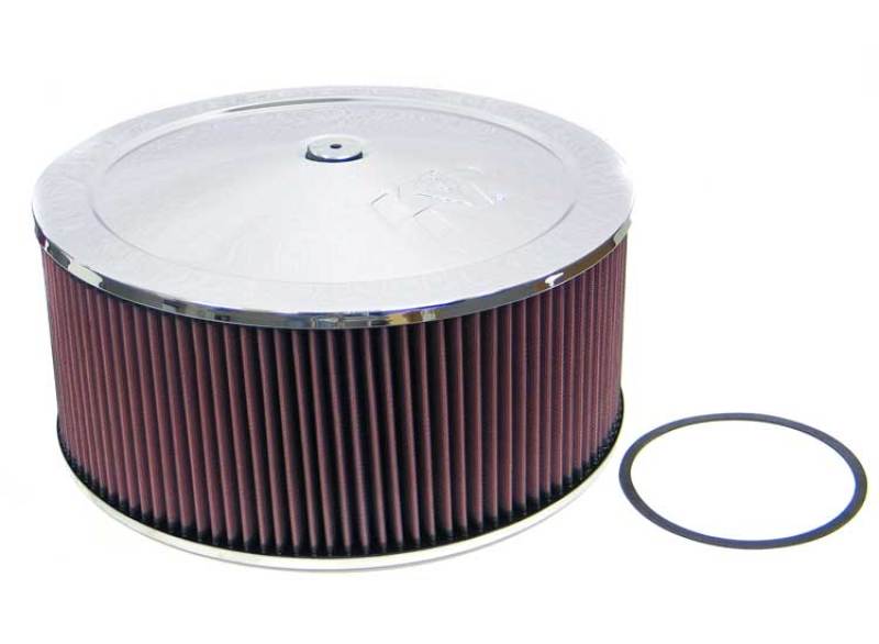 K&N Round - Red - Size 14in - 5.125in Neck Flange Custom Air Cleaner Assembly - 60-1460 by K&N Engineering - front view