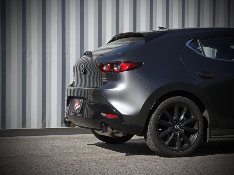 aFe 19-22 Mazda 3 L4 2.5L Takeda 3in to 2-1/2in 304 SS Axle-Back Exhaust w/ Blue Flame Tip - 49-37023-L