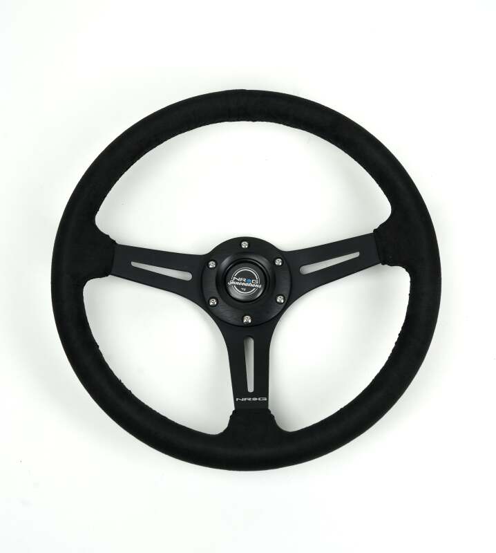 NRG Reinforced Micro Suede Racing Steering Wheel 350mm / 2.5in Deep / 4mm Matte Black Spoke - RST-030SA - front view
