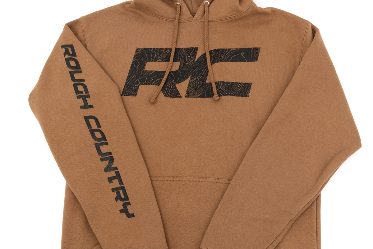 Rough Country Hoodie - RC Topographical Sleeve - Saddle - LG - 94095LG by Rough Country - detail view