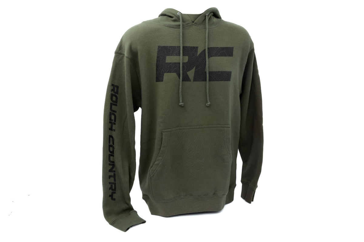 Rough Country Hoodie | RC Topographical Sleeve | Army Green | 2XL