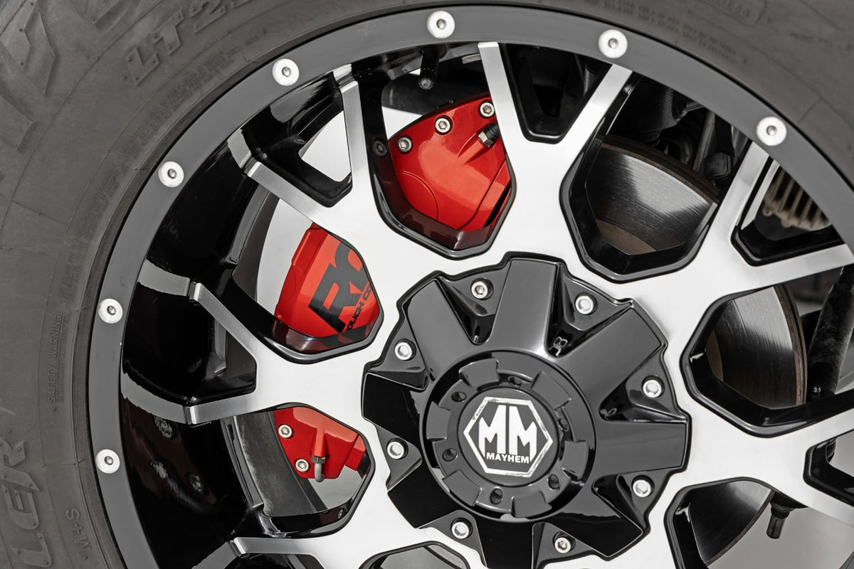 Rough Country - Caliper Covers - Rear - Red - Chevy/GMC 1500 (19-25) - 711062 for 2019-2024 Chevrolet Silverado 1500 - angle 