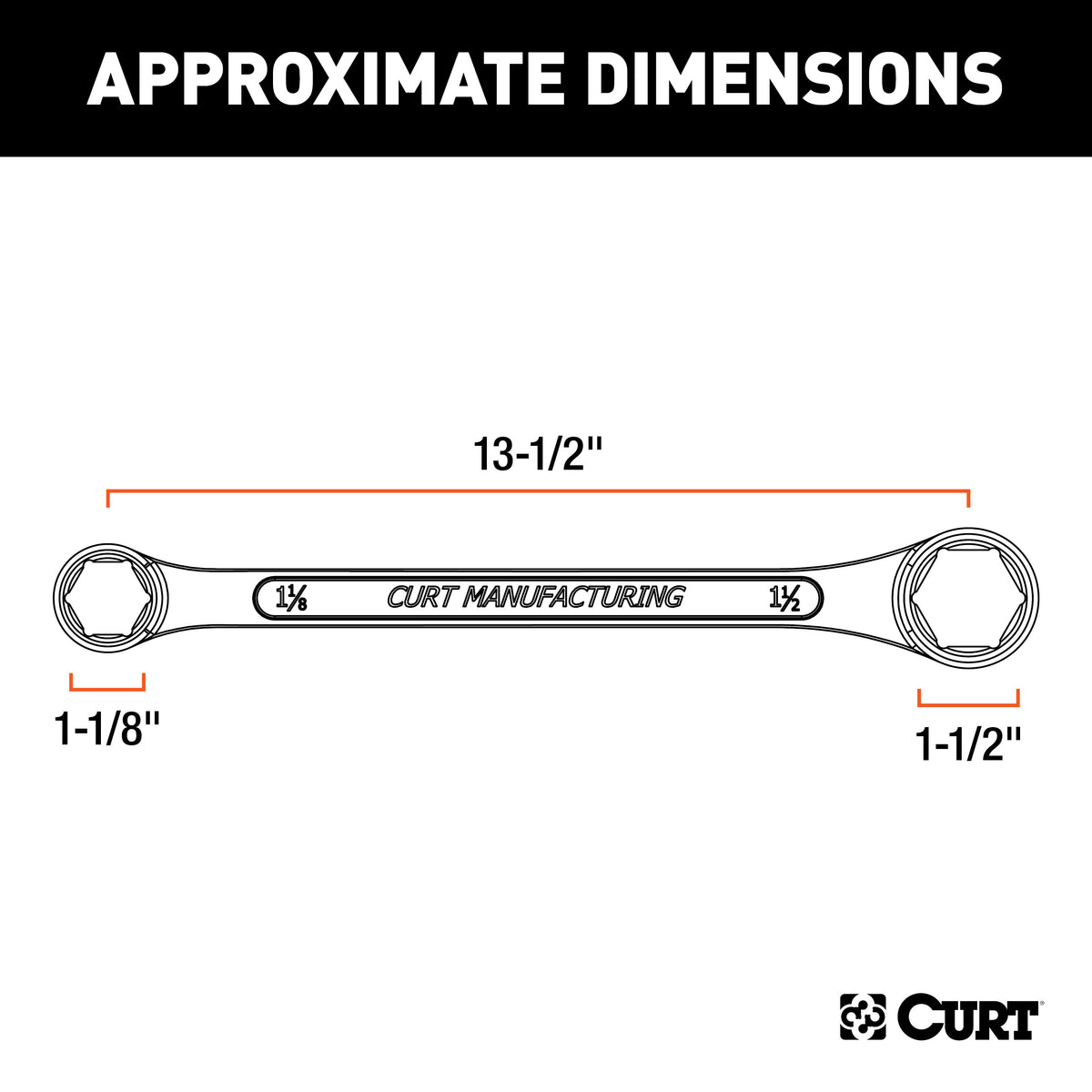 CURT 20001 Box End Wrench, 1-1/8, 1-1/2-Inch Openings, Torque Trailer Hitch Balls with 3/4 or 1-Inch Diameter Shank