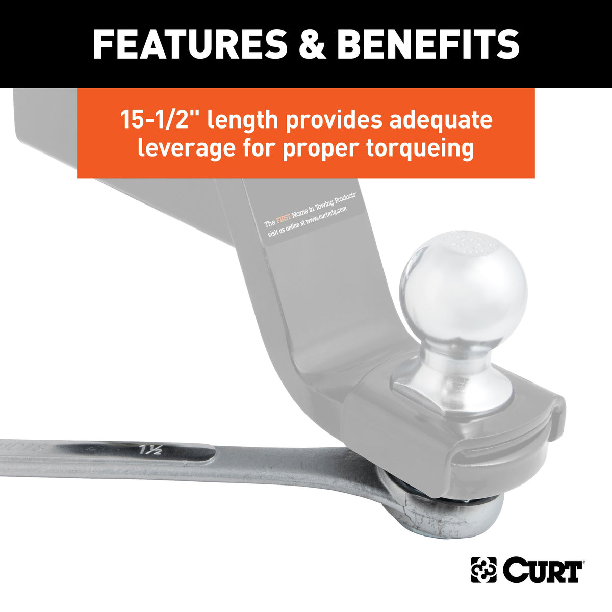 CURT 20001 Box End Wrench, 1-1/8, 1-1/2-Inch Openings, Torque Trailer Hitch Balls with 3/4 or 1-Inch Diameter Shank