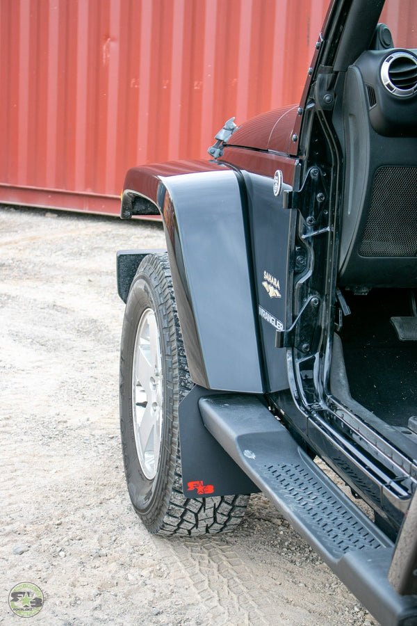 RokBlokz - Jeep Wrangler (JK, JKU) 2007-2018 Quick Release Mud Flaps - FRONT ONLY by RokBlokz - front view
