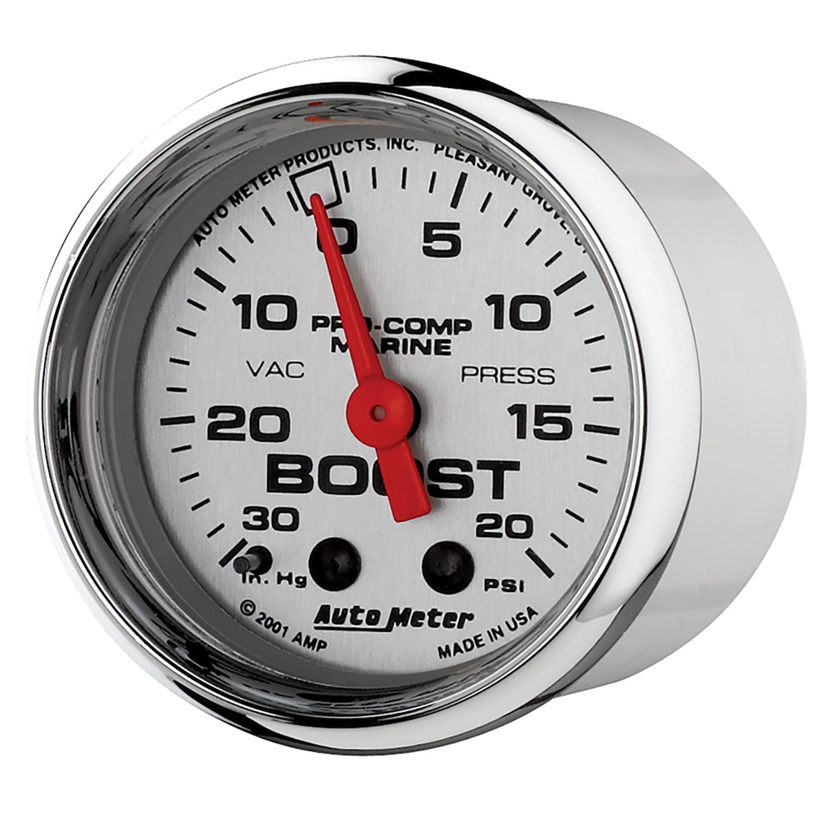 Autometer Marine Chrome Ultra-Lite 2-1/16in 0-30 HG / 0-20 PSI Vacuum / Boost Gauge - 200774-35