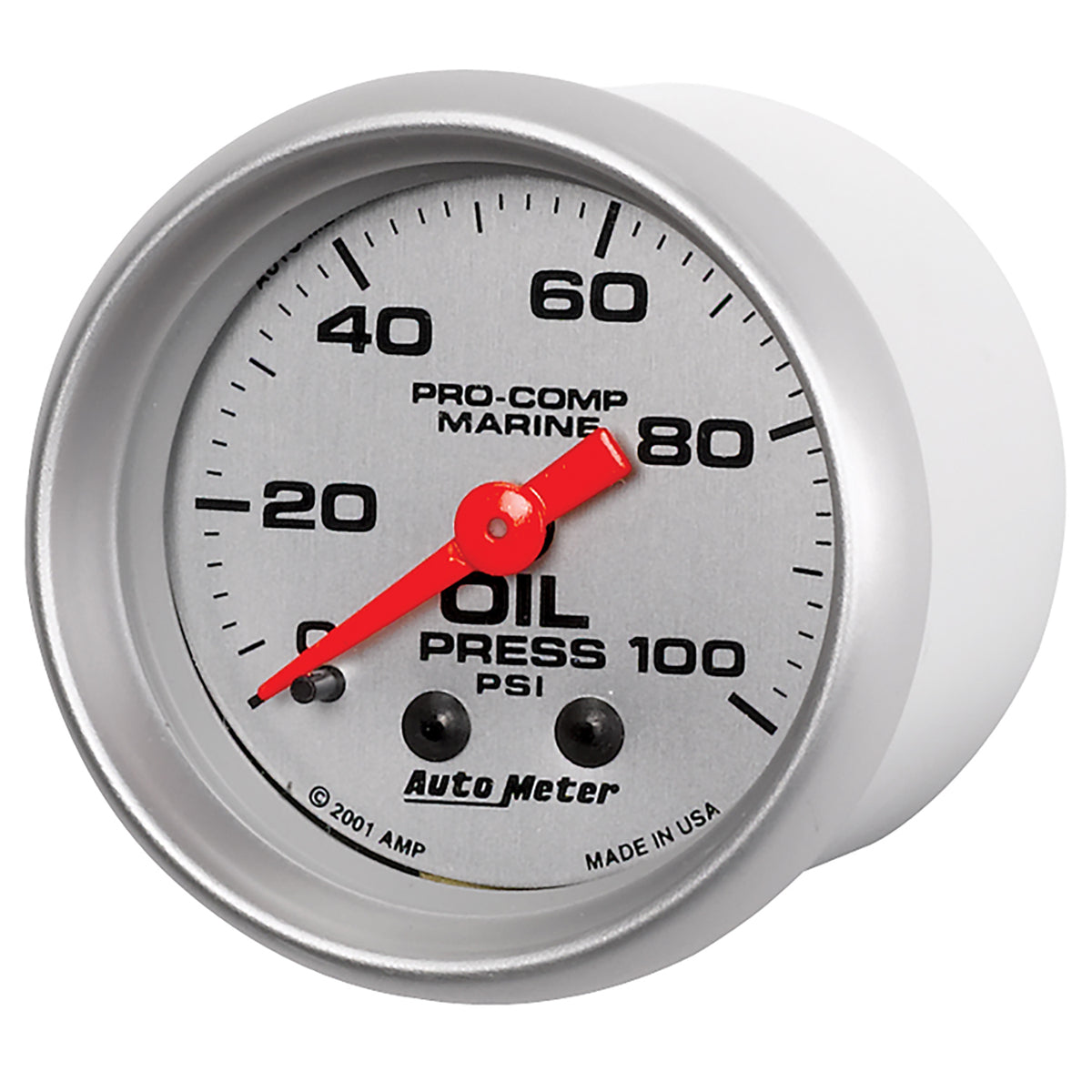 Autometer Marine Silver Oil Pressure 2 1/16in 100 psi Mechanical Gauge - 200790-33