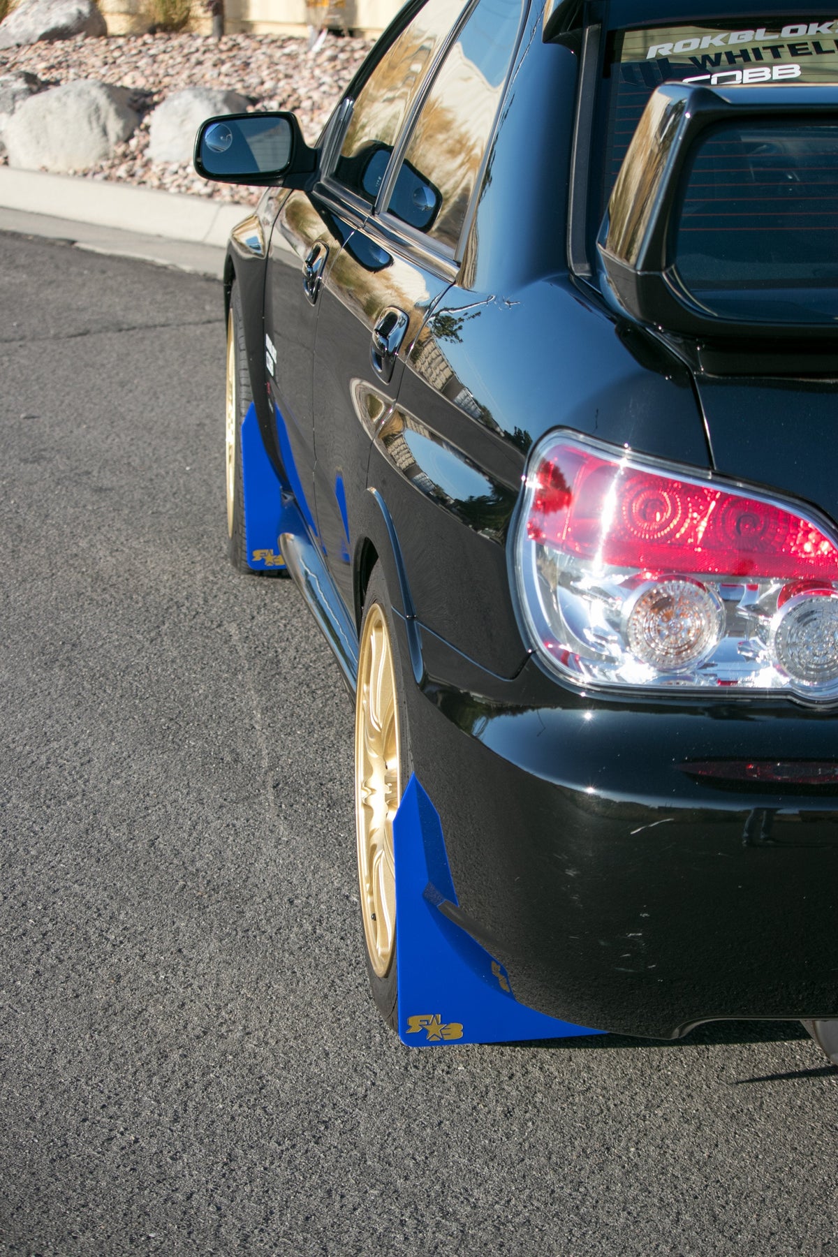 2007 Impreza WRX STI featuring SHORT Mud Flaps by Rokblokz in Deep Blue
