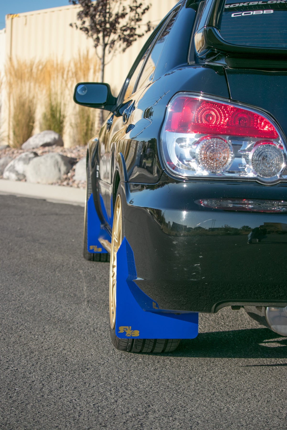 2007 Impreza WRX STI featuring SHORT Mud Flaps by Rokblokz in Deep Blue