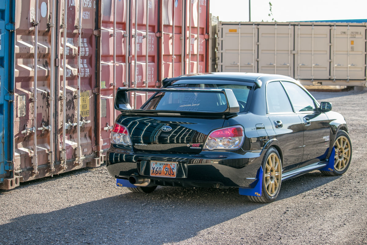 2007 Impreza WRX STI featuring SHORT Mud Flaps by Rokblokz in Deep Blue