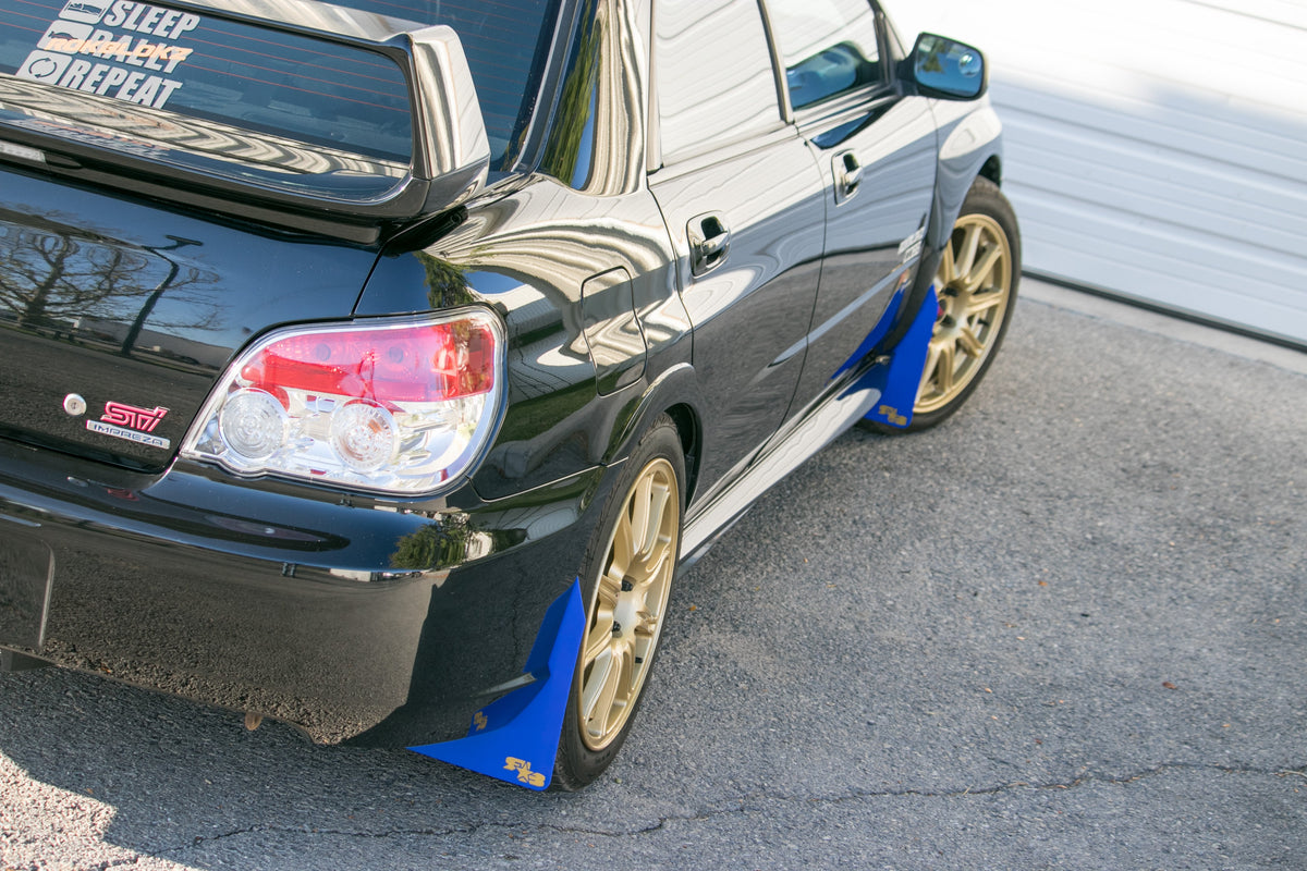 2007 Impreza WRX STI featuring SHORT Mud Flaps by Rokblokz in Deep Blue