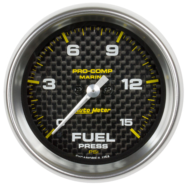 Autometer Marine Carbon Fiber 2-1/16in 15 PSI Digital Stepper Motor Fuel Pressure Gauge - 200848-40