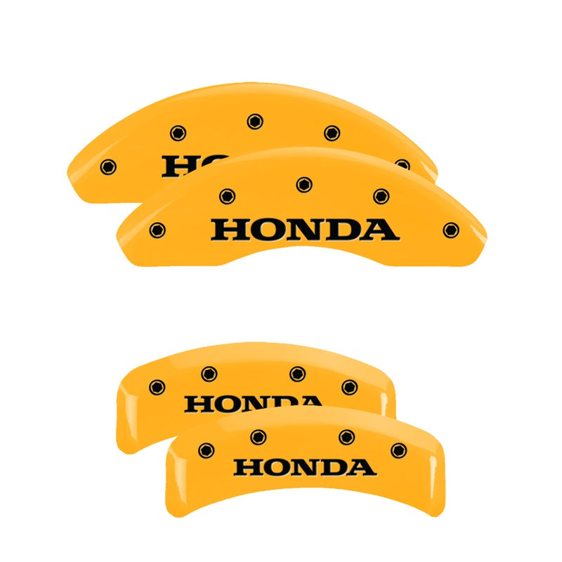MGP 4 Caliper Covers Engraved Front &amp; Rear Honda Yellow finish black ch - 20130SHONYL