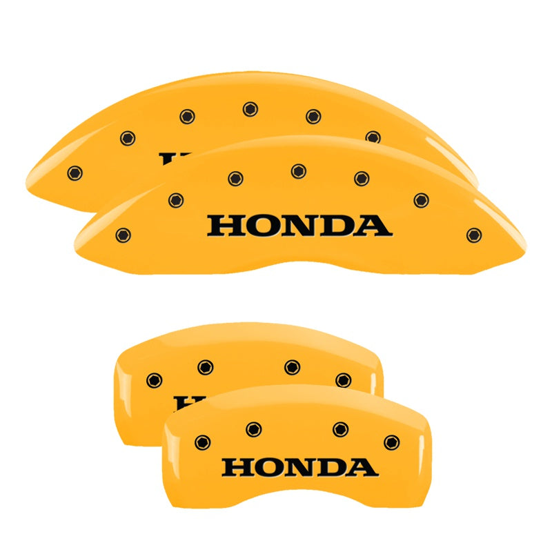 MGP 4 Caliper Covers Engraved Front &amp; Rear Honda Yellow Finish Black Char 2009 Honda Ridgeline - 20139SHONYL