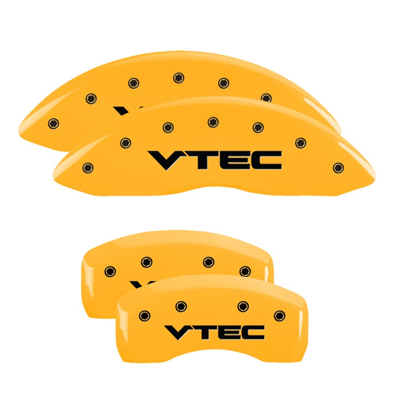 MGP 4 Caliper Covers Engraved Front &amp; Rear Vtech Yellow Finish Black Char 2009 Honda Ridgeline - 20139SVTCYL