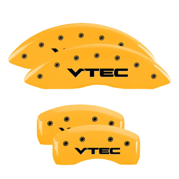MGP 4 Caliper Covers Engraved Front &amp; Rear Vtech Yellow Finish Black Char 2009 Honda Ridgeline - 20139SVTCYL