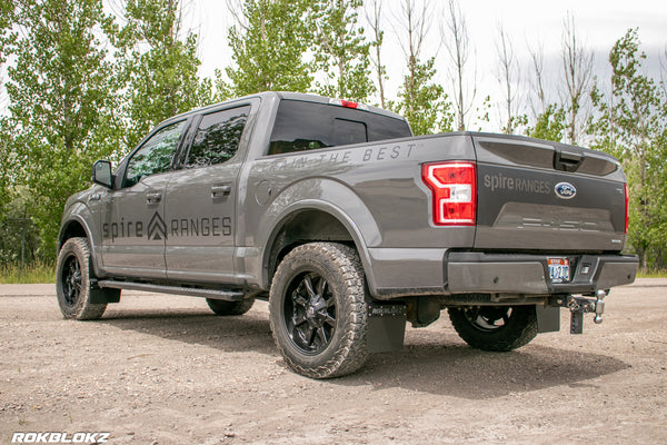 RokBlokz - Ford F-150 2015-2020 Step Back Mud Flaps for 2015-2020 Ford F 150 - front view