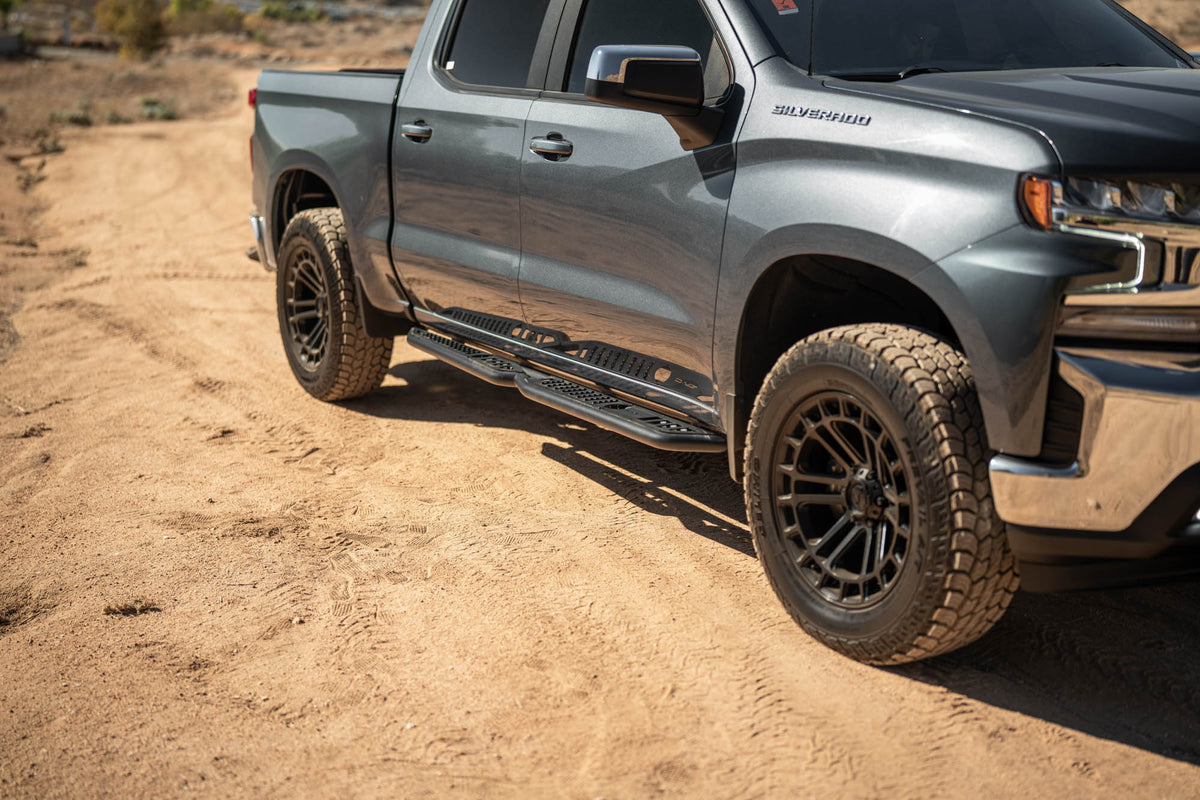 DV8 Offroad - 2019-2026 GMC Sierra 1500 & Chevrolet Silverado 1500 Crew Cab OE Plus Side Steps - SRCS1-01