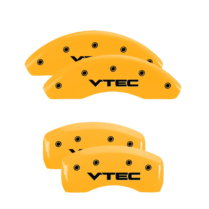 MGP 4 Caliper Covers Engraved Front &amp; Rear Vtech Yellow Finish Black Char 2004 Honda Accord - 20196SVTCYL