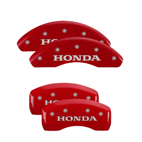 MGP 4 Caliper Covers Engraved Front &amp; Rear Honda Red finish silver ch - 20197SHONRD