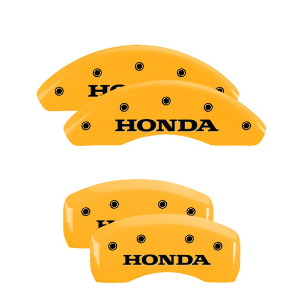 MGP 4 Caliper Covers Engraved Front &amp; Rear Honda Yellow finish black ch - 20197SHONYL