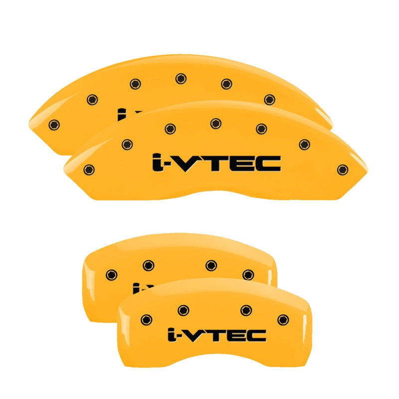 MGP 4 Caliper Covers Engraved Front &amp; Rear I-Vtec Yellow Finish Black Char 2007 Honda Accord - 20199SIVTYL
