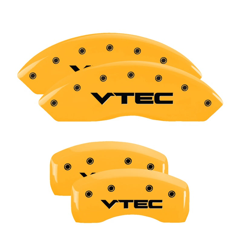 MGP 4 Caliper Covers Engraved Front &amp; Rear Vtech Yellow Finish Black Char 2007 Honda Accord - 20199SVTCYL