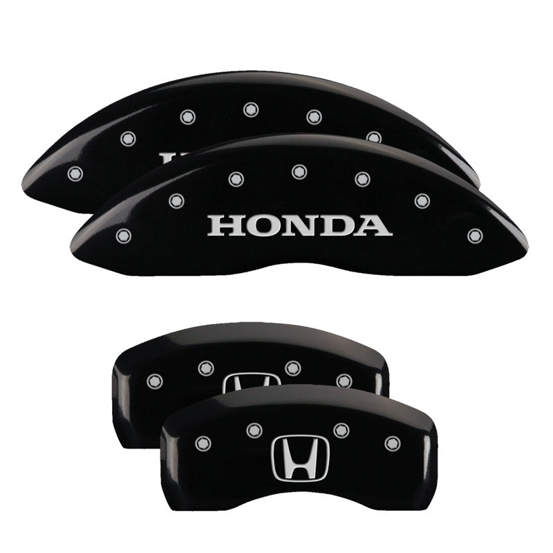 MGP 4 Caliper Covers Engraved Front Honda Engraved Rear H Logo Black finish silver ch - 20213SHOHBK