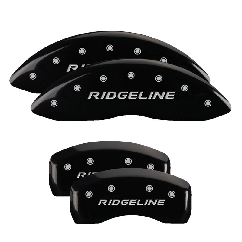 MGP 4 Caliper Covers Engraved Front &amp; Rear Ridgeline Black Finish Silver Char 2019 Honda Ridgeline - 20213SRGLBK