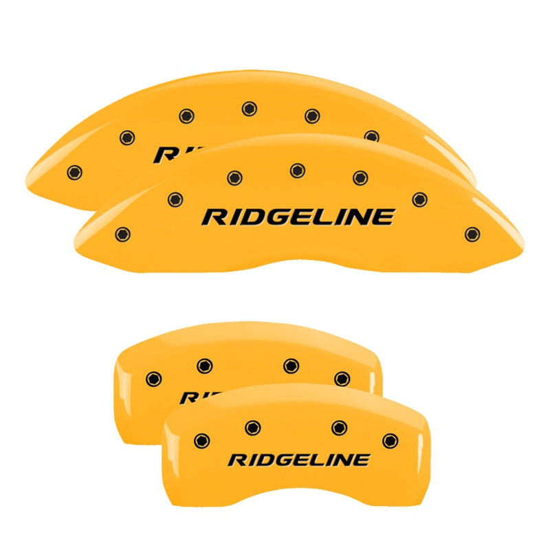 MGP 4 Caliper Covers Engraved Front &amp; Rear Ridgeline Yellow Finish Black Char 2019 Honda Ridgeline - 20213SRGLYL