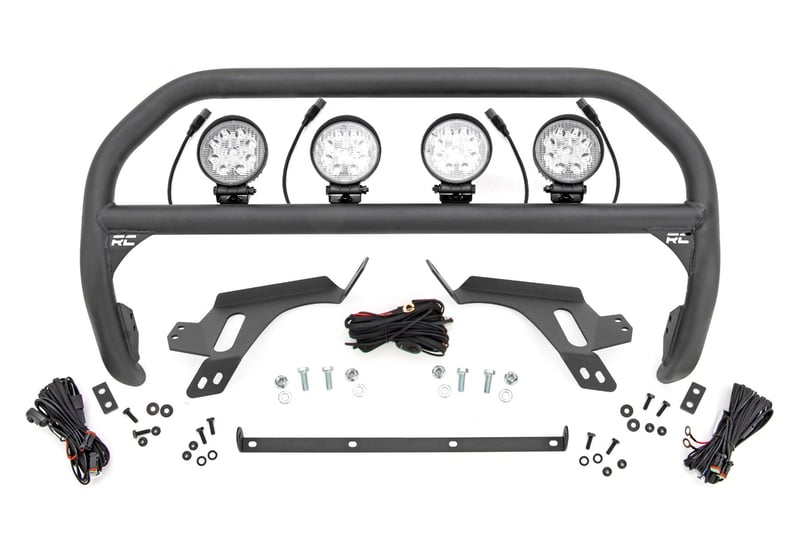 Rough Country - Nudge Bar - w/ Tow Hooks - 4 Inch Round Led (x4) - Ford Bronco Sport (21-24) - 51158 by Rough Country - front