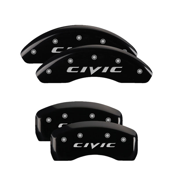 MGP 4 Caliper Covers Engraved Front &amp; Rear MGP Yellow Finish Black Char 2017 Honda Civic - 20222SCIVBK