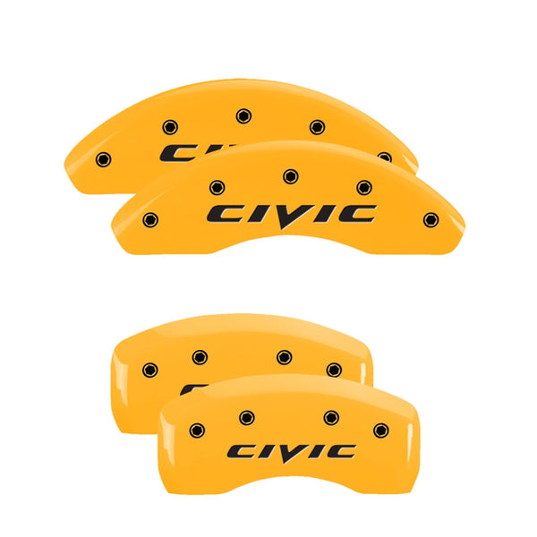 MGP 4 Caliper Covers Engraved Front &amp; Rear MGP Yellow Finish Black Char 2007 Honda Civic - 20223SCIVYL