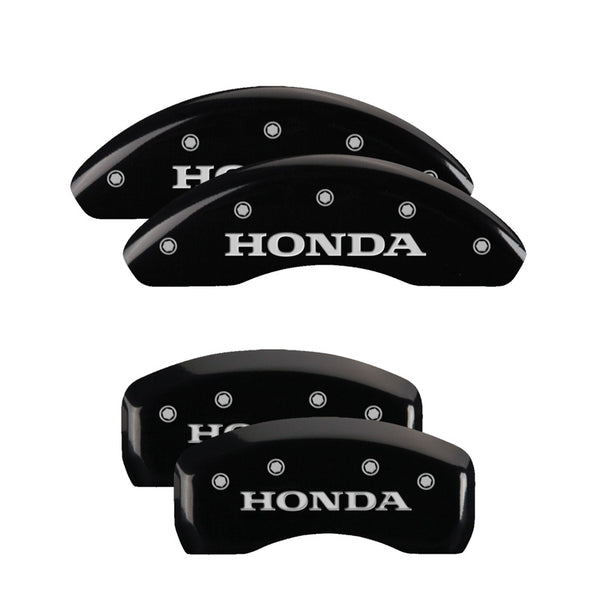 MGP 4 Caliper Covers Engraved Front &amp; Rear Honda Black Finish Silver Char 2010 Honda Civic - 20223SHONBK