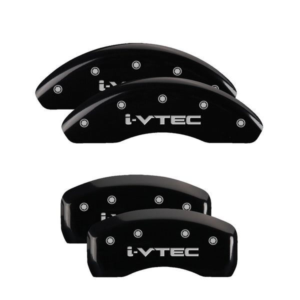 MGP 4 Caliper Covers Engraved Front &amp; Rear I-Vtec Black Finish Silver Char 2010 Honda Civic - 20223SIVTBK