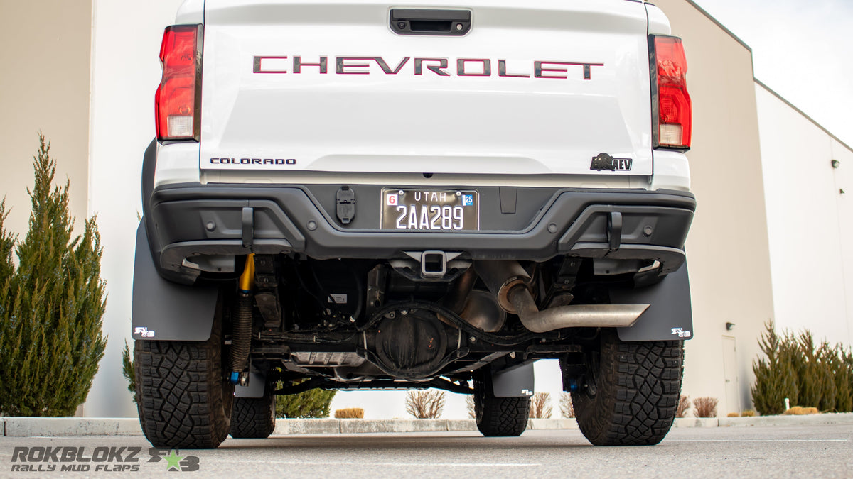 2023 Chevy Colorado ZR2 Bison featuring Rokblokz mud flaps - rear view