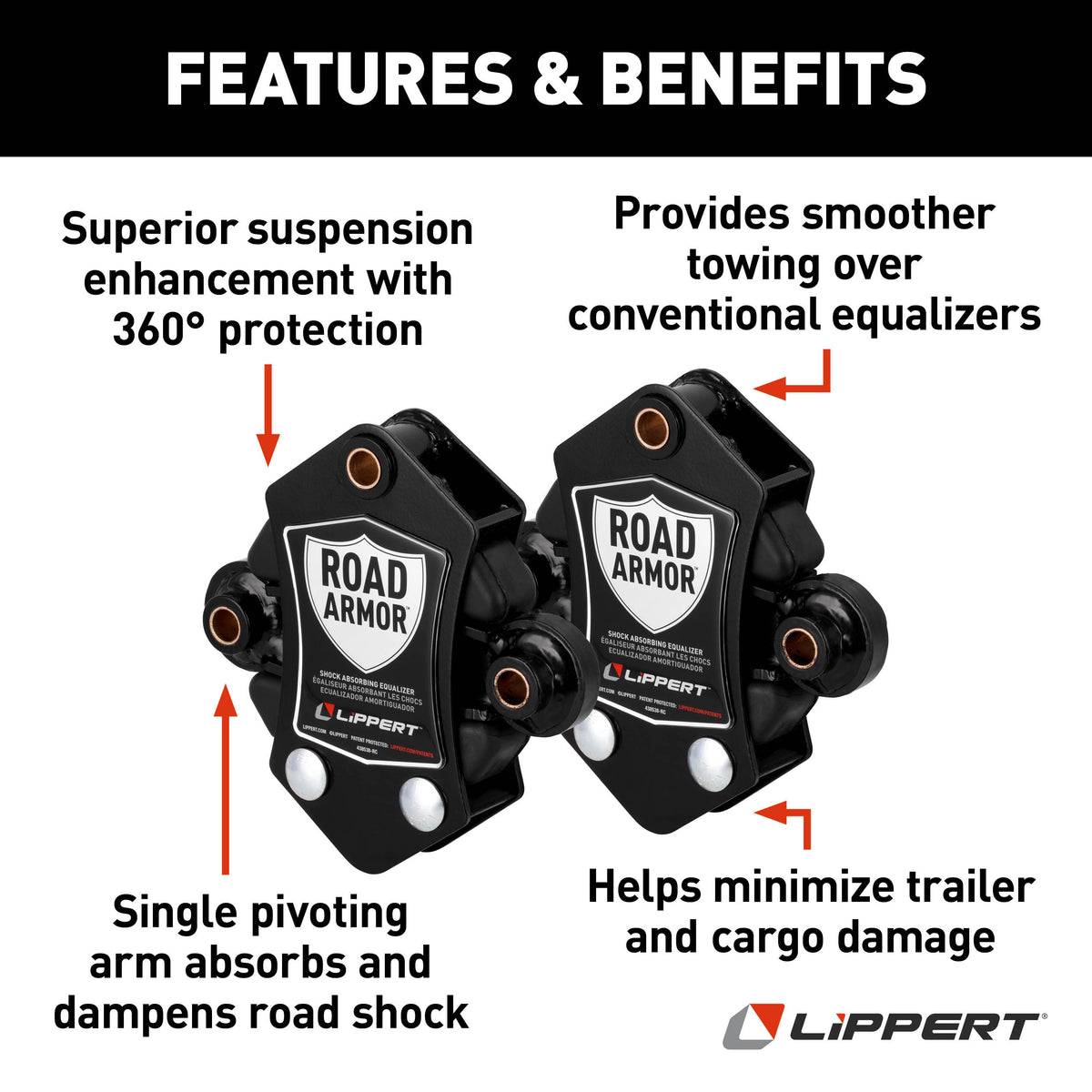 Lippert 2024115689 Road Armor Shock-Absorbing Trailer Equalizer Tandem Axle Kit for 3,500 to 8,000-lb. Axles (One Pair)
